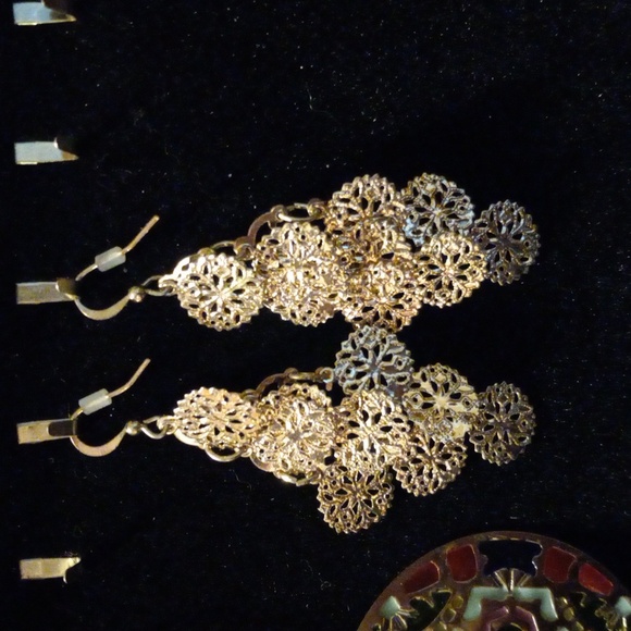 Bundle Of 3 sets of dangle earrings.1 stainglass.1hoops.1 chandelier dangles. - Picture 2 of 8